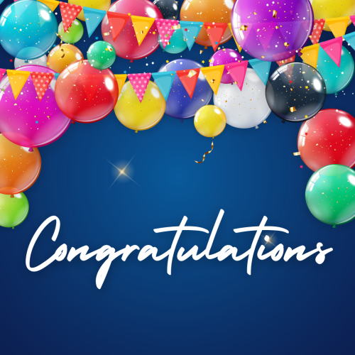 Congratulations, Colorful balloons on top.