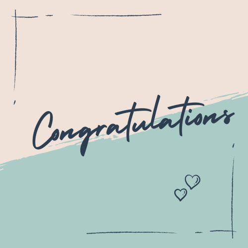 Light blue and off white design card, Congratulations.