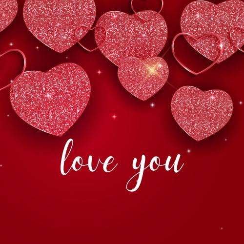 Red hearts on wish card Love you
