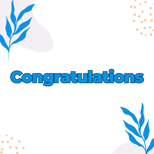 Congratulations, blue flowers on a white background.