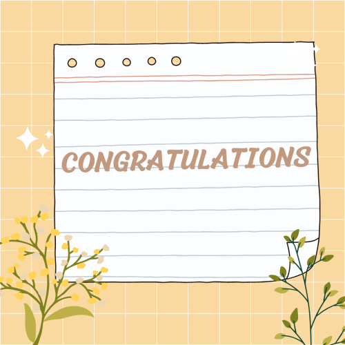 Paper and flower on a wish card, Congratulations.