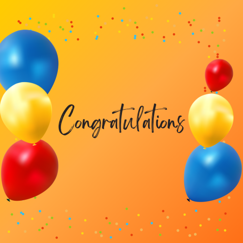 Orange background and colorful balloons, Congratulations.