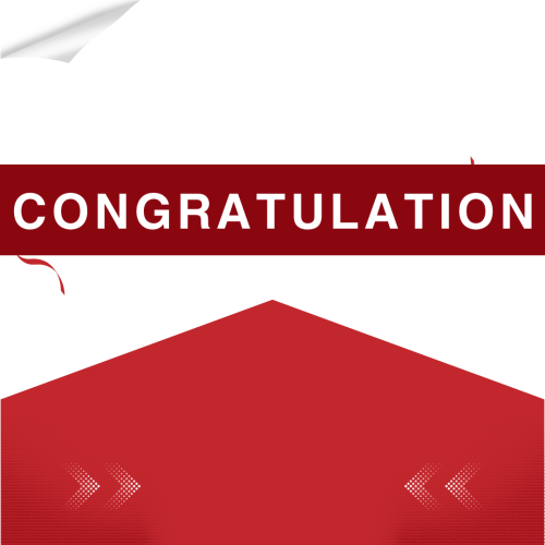 Congratulations, Red pattern on bottom and red bar.