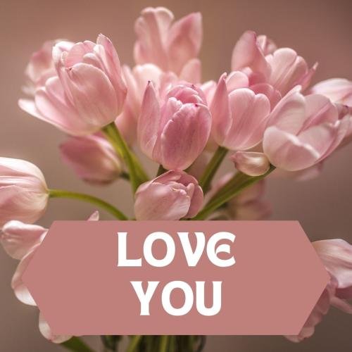 Pink flowers on wish card Love you.