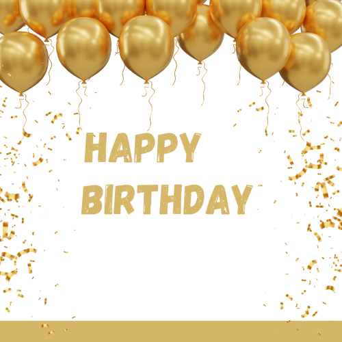 Golden balloons on wish card Happy Birthday