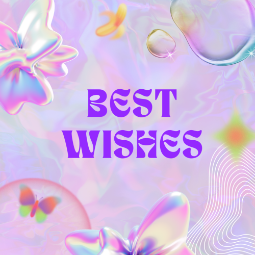 Best Wishes, neon color items on a wish card.