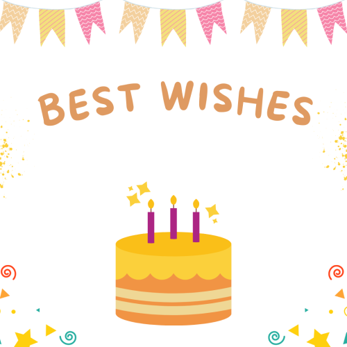 Best Wishes, birthday cake on a wish card.