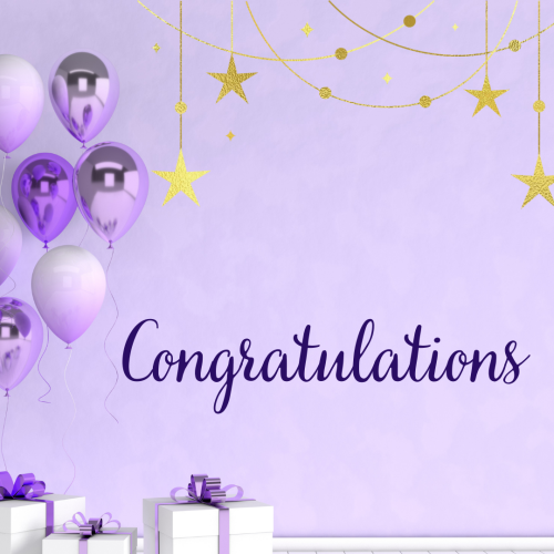 Congratulations, Balloons and gifts on a wish card.