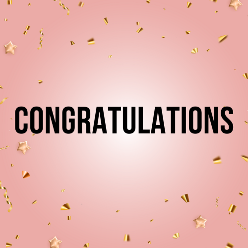 Congratulations, gold particles on a pink background.
