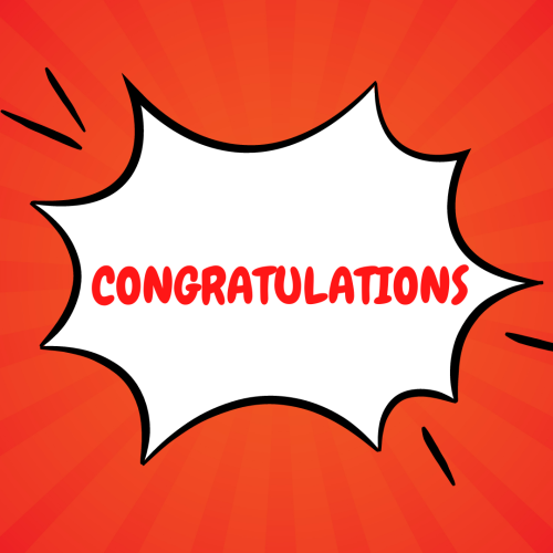 Congratulations, red background and white pattern on it.