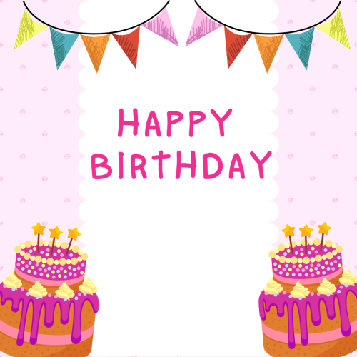 Cake and ribbon on wish card Happy Birthday