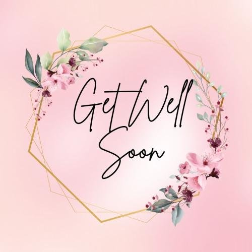 Get well soon with pink background and few flower