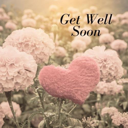 Get well soon for flowers and pink heart