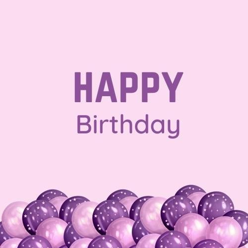 Purple balloons on wish card Happy Birthday