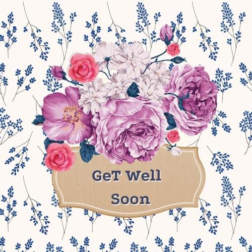 Get well soon with blue and purple flower