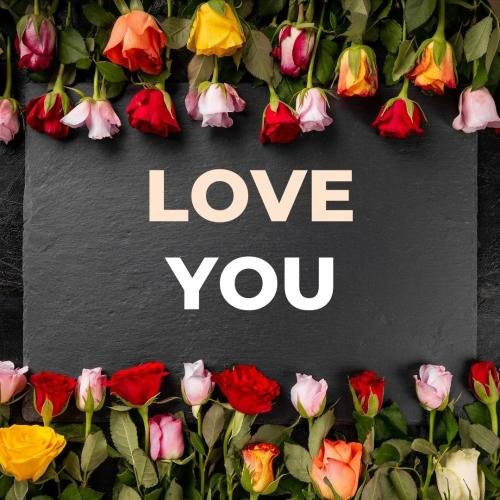 Colorful flowers on black back Love you