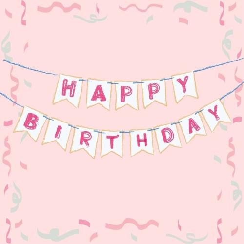 Pink back on wish card Happy Birthday.