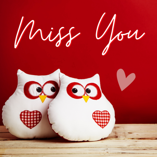 Miss You, two bears on a red background.