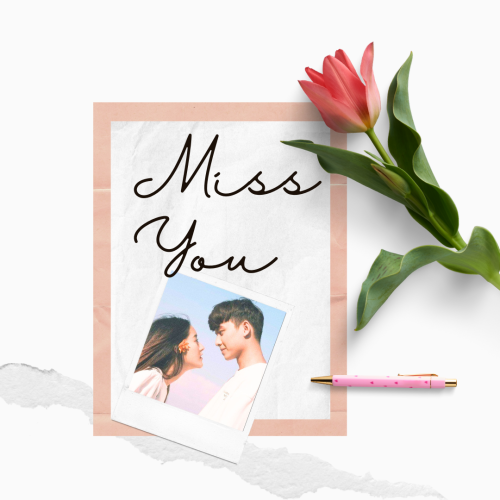 Couple pic and pink flower, Miss You.