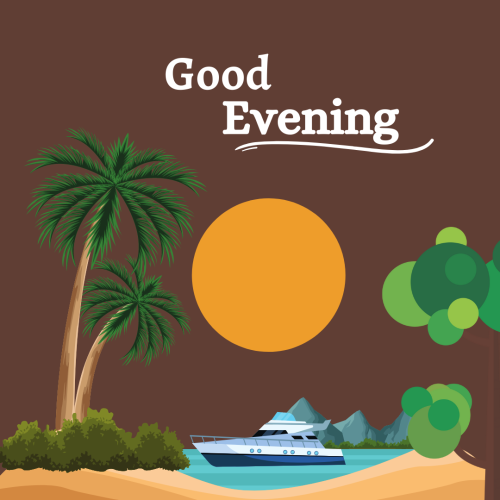 Trees and sun on wish card GOOD EVENING