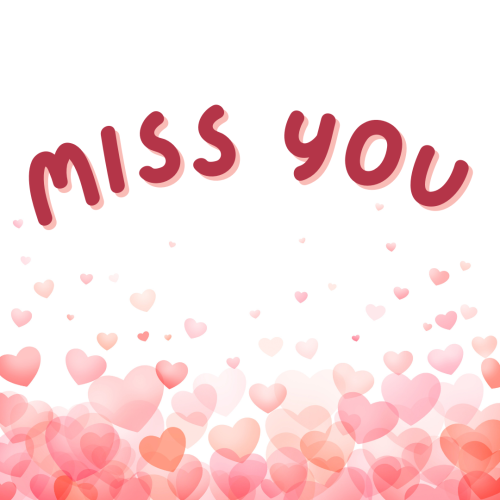 Miss You, hearts on a wish card.