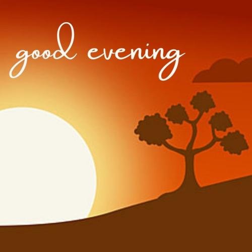 Sun clouds and trees message Good evening