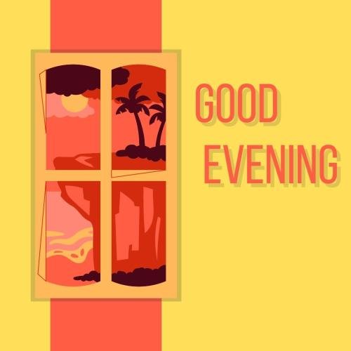 Trees and sun on wish card GOOD EVENING