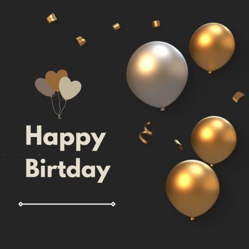 Golden and white balloons on wish card Happy Birthday