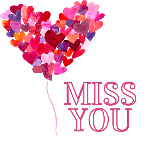 Miss You, colorful hearts painting.