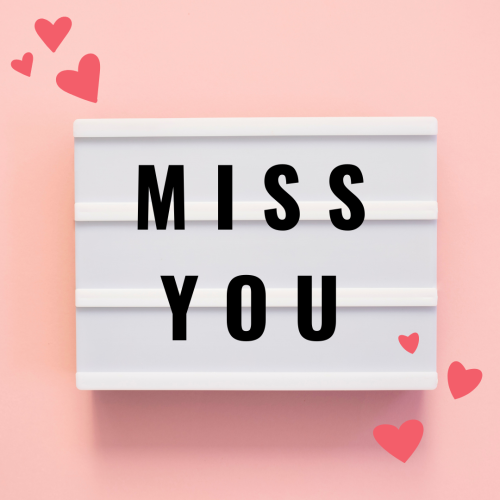 Miss You, Pink background and white paper on it.