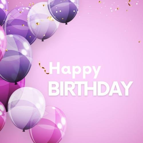 Purple balloons on wish card Happy Birthday