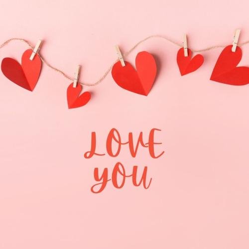 Red hearts on wish card Love you.