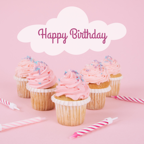 Cup cake on wish card, Happy Birthday
