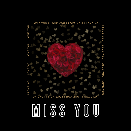 Miss You, black color wish card.