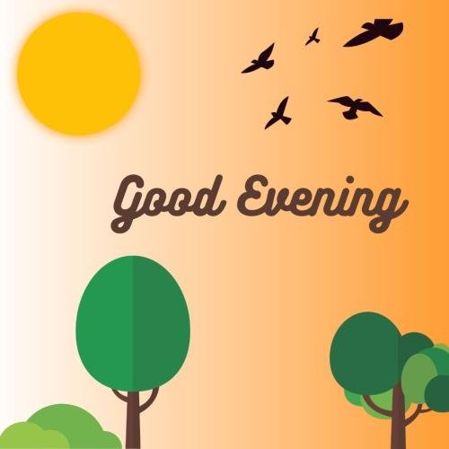 Sun and trees on wish card GOOD EVENING