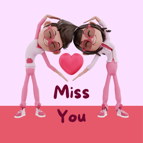 Two girl characters and a heart, Miss You.