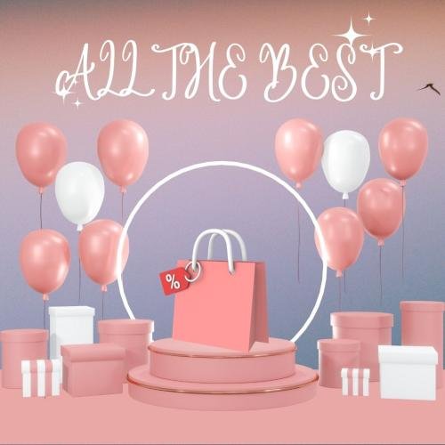 All the best with balloons and shopping bag