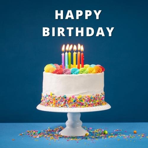 Cake and candles on wish card Happy Birthday