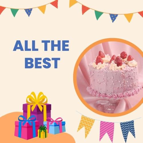 A cake for wishing all the best and a gift box