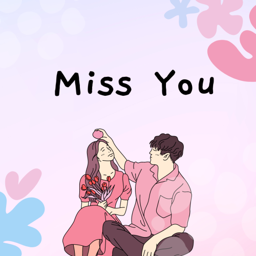 Miss You, character couple on a wish card.