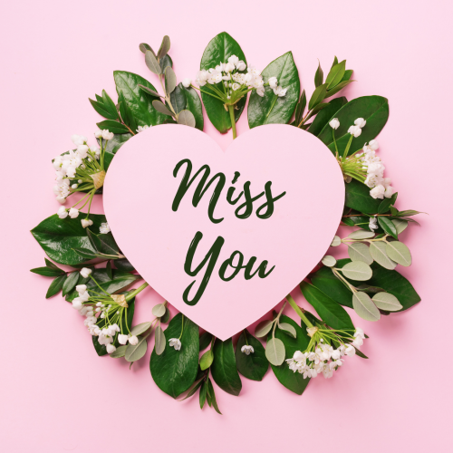 Miss You, heart on a green leaves.