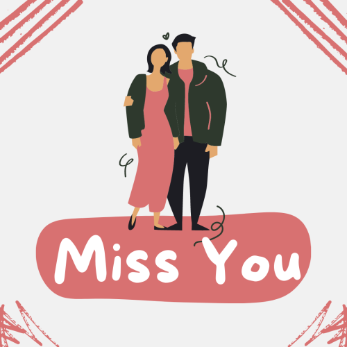 Couple character on a card, Miss You.