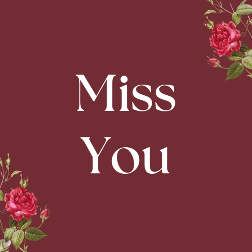 Miss You, pink flowers on a card.