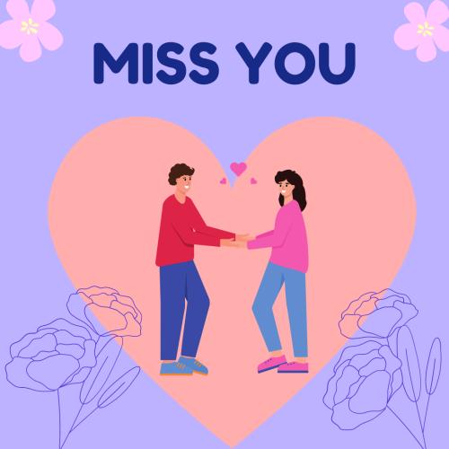 Flowers painting and couple, Miss You.