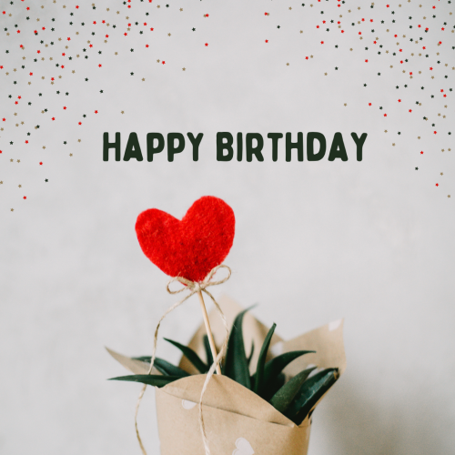 Red heart on wish card, Happy Birthday