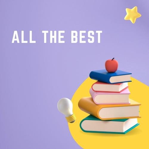 Wishing all the best with bunch of books and a red apple in them.