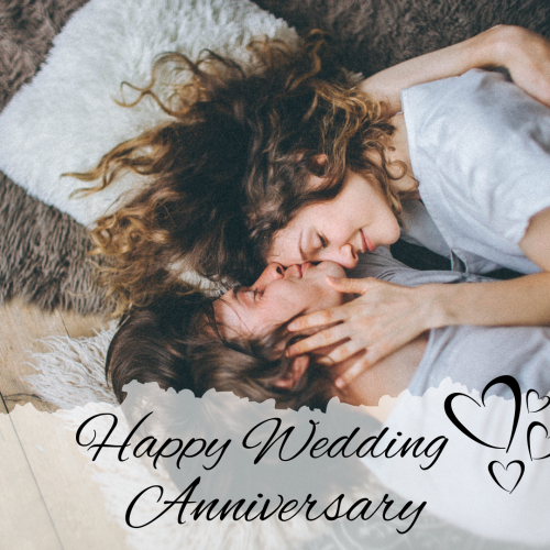 couple cuddles on happy wedding anniversary