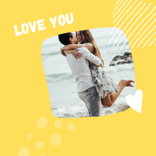 Romantic couple photo on wish card Love you