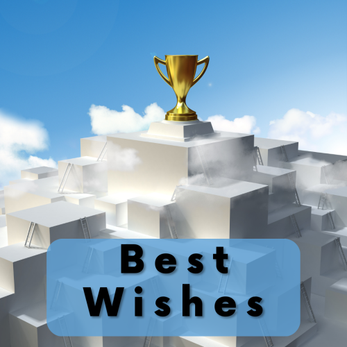 Winner trophy on a wish card, Best Wishes.