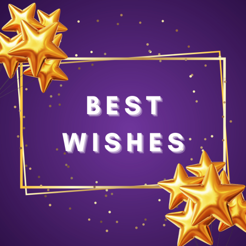 Best Wishes, golden frame and lots of golden stars.